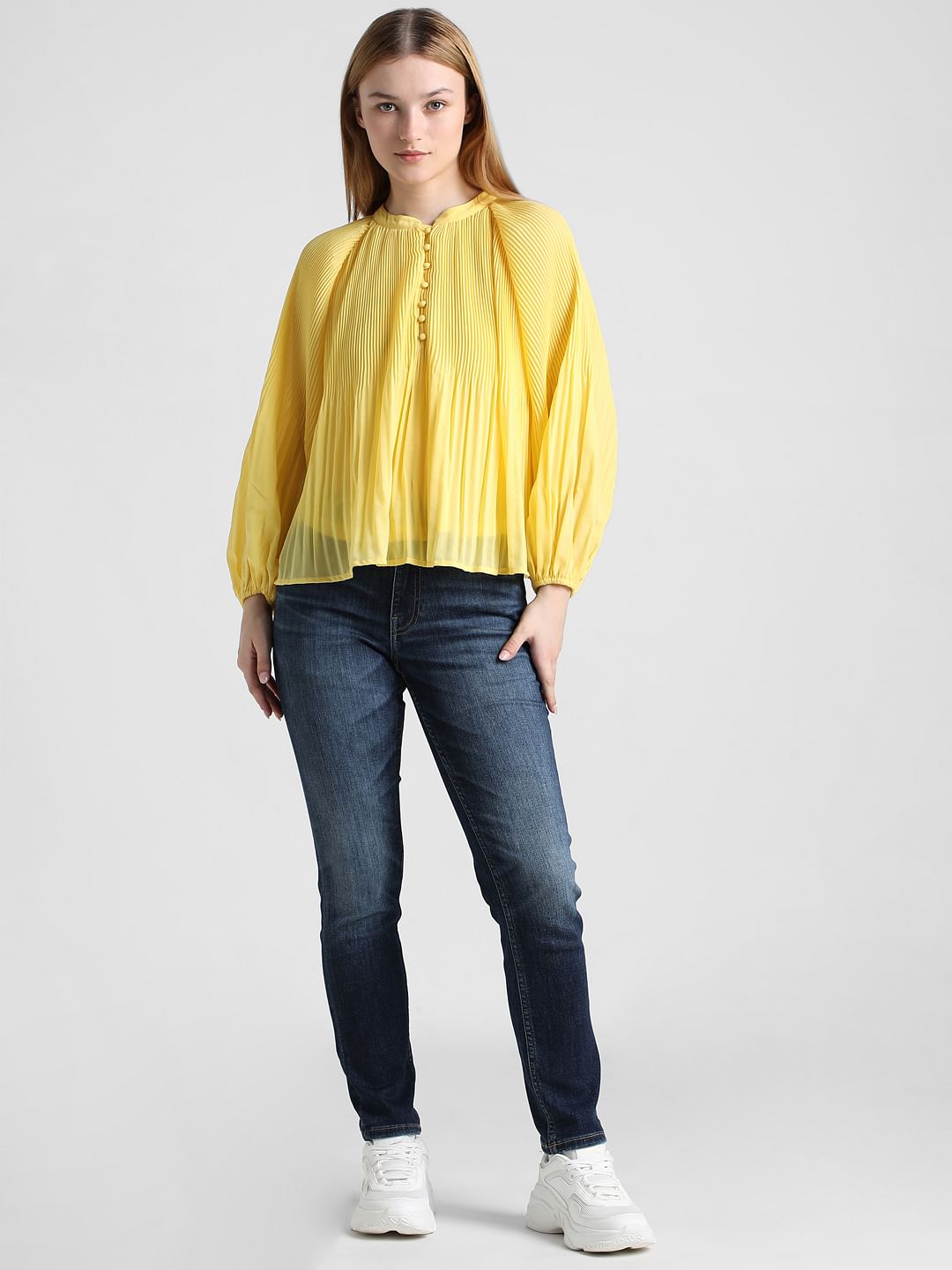Yellow Pleated Flared Top