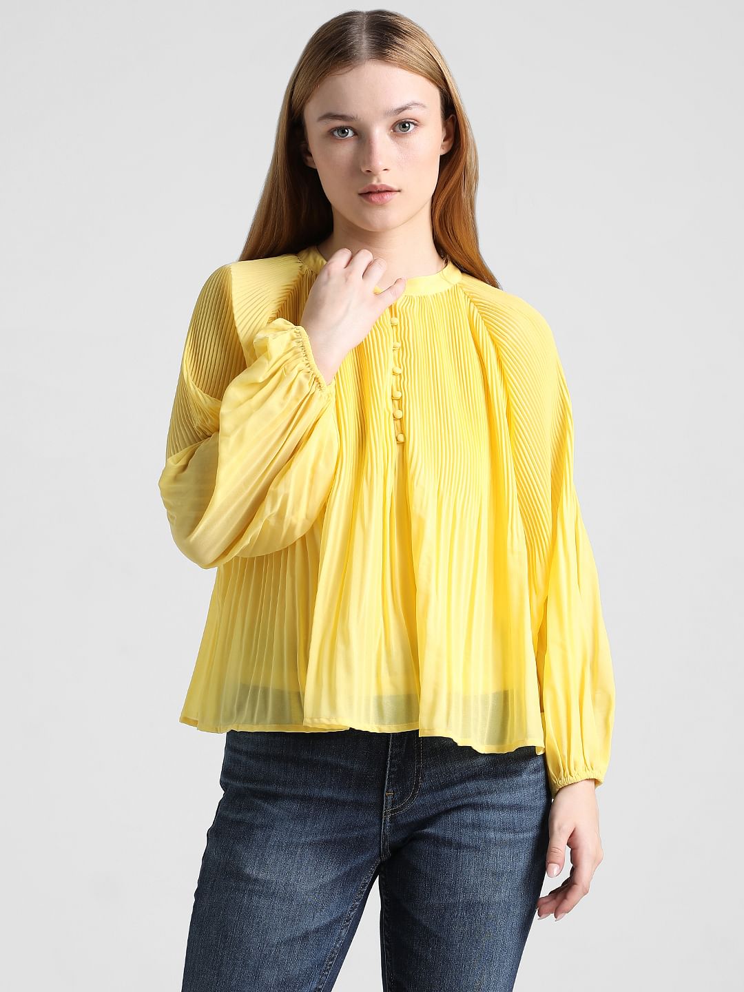Yellow Pleated Flared Top