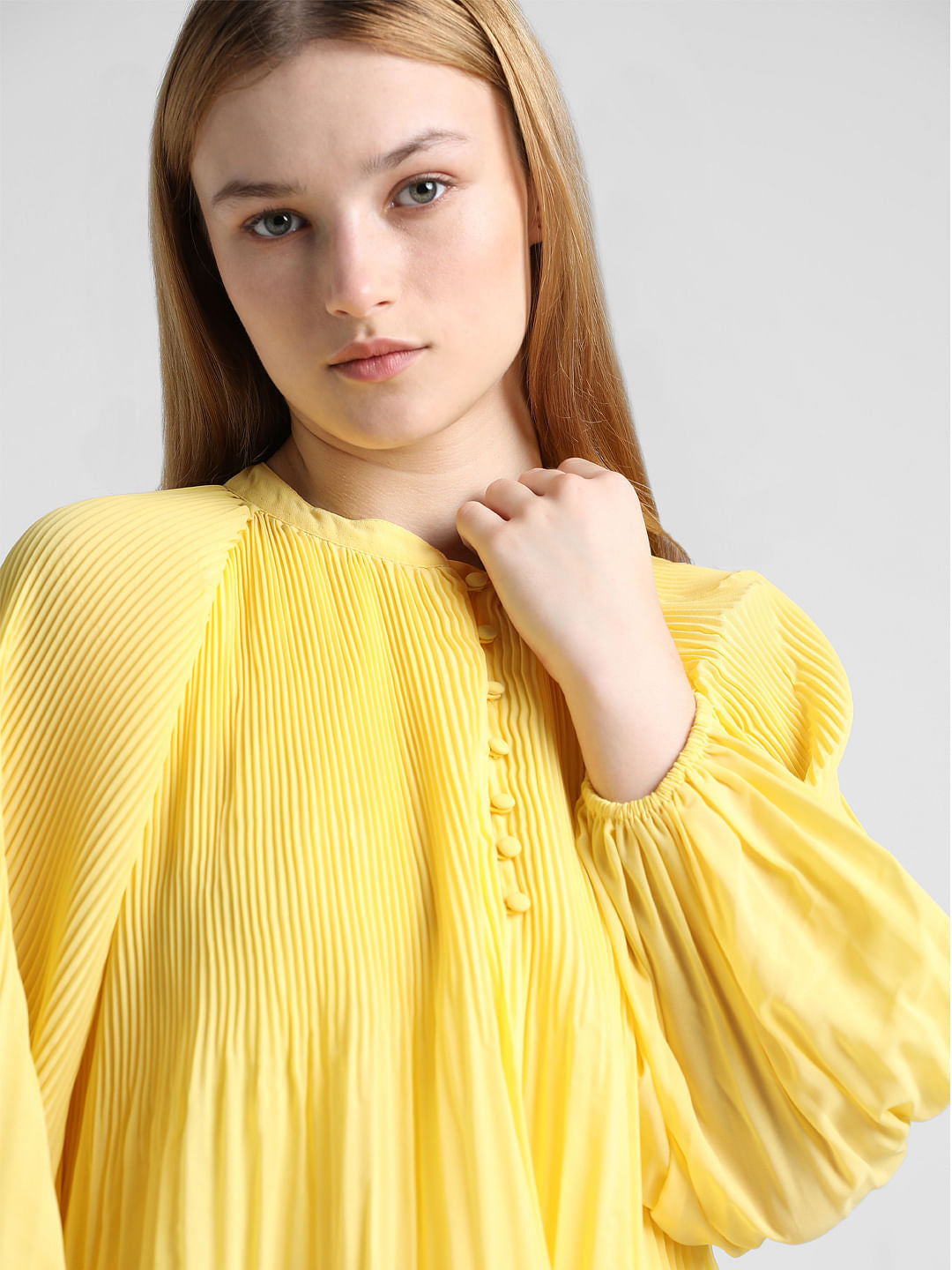 Yellow Pleated Flared Top