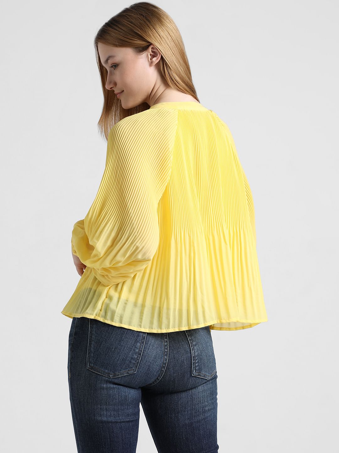 Yellow Pleated Flared Top