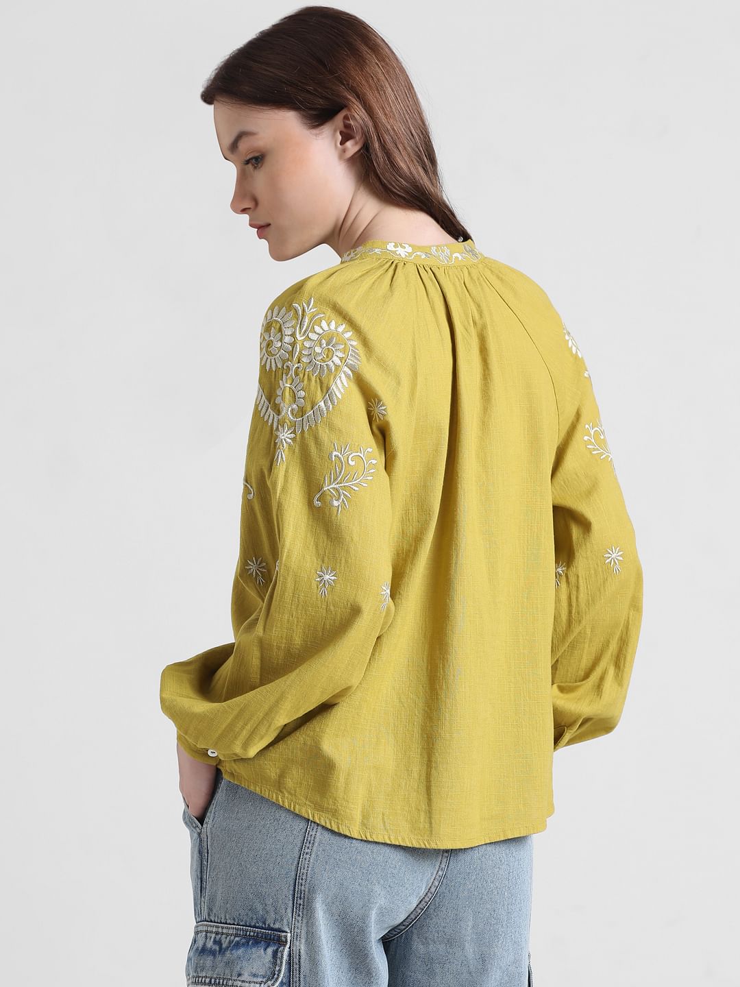 Green Embroidered Woven Top