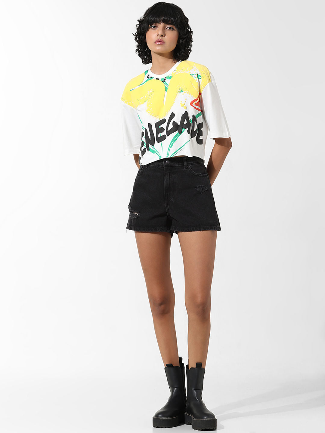 White Graphic Print Boxy Fit T-Shirt
