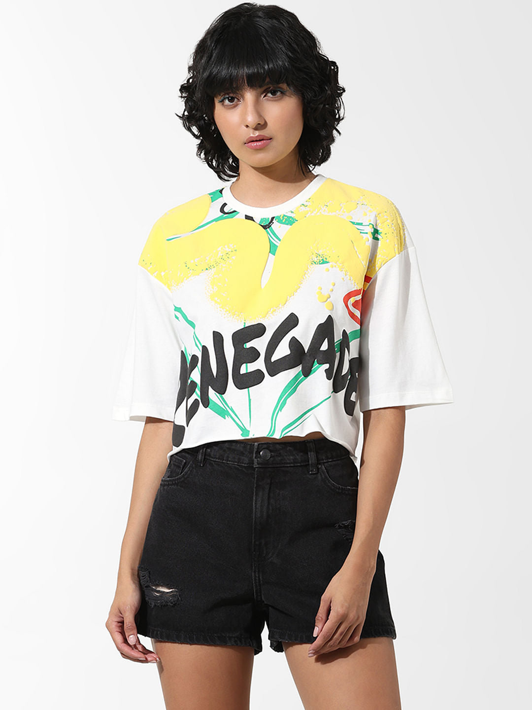 White Graphic Print Boxy Fit T-Shirt