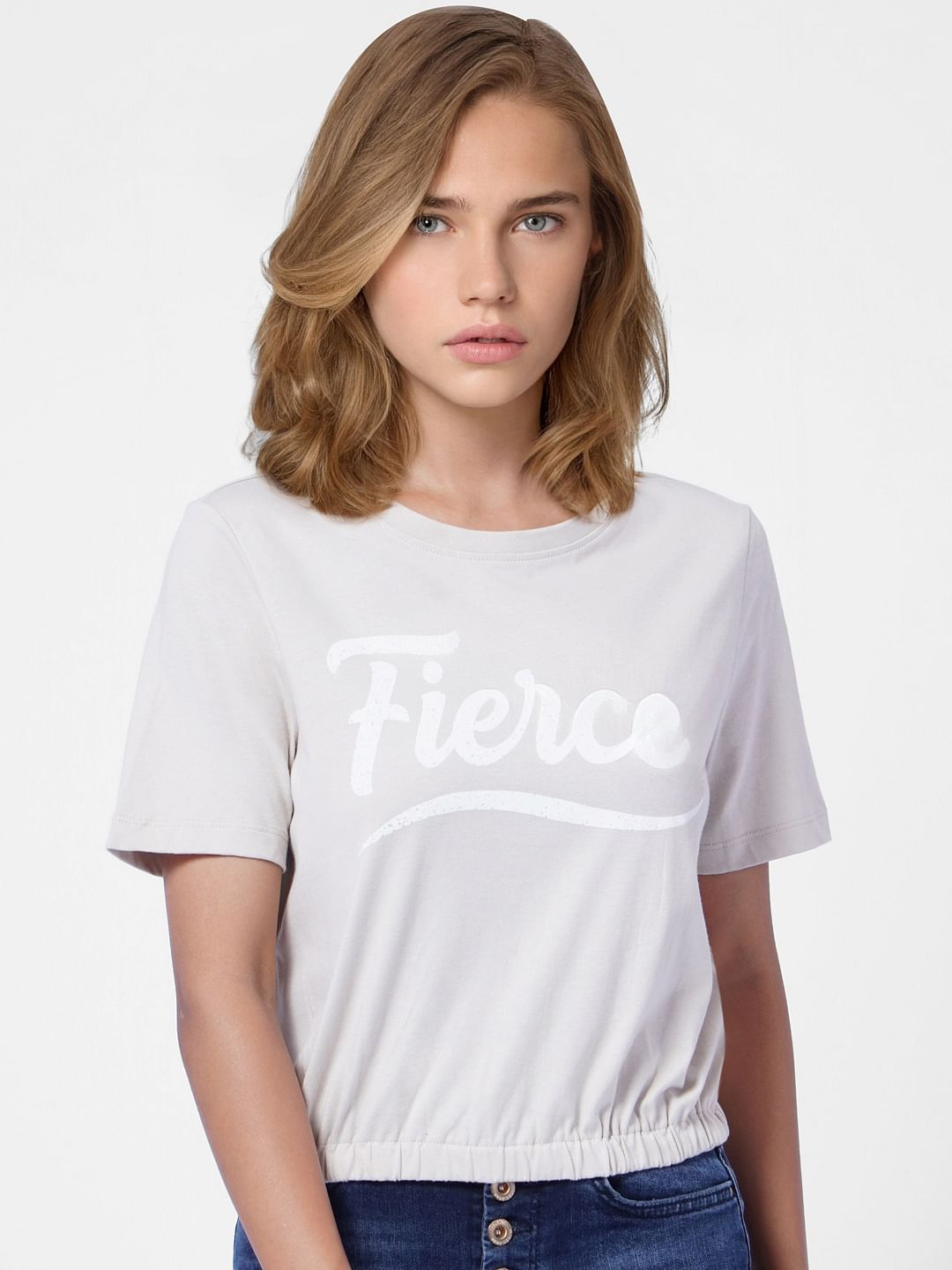 Beige Typographic Print T-Shirt