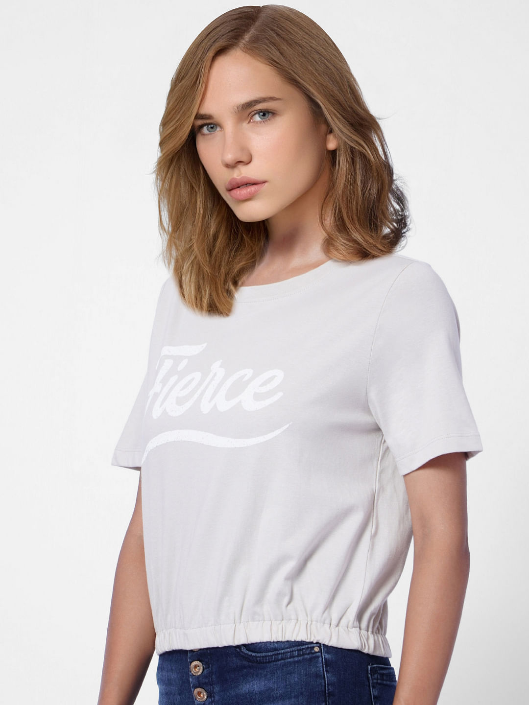Beige Typographic Print T-Shirt