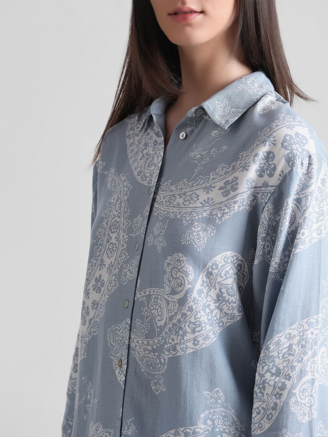 Blue Paisley Print Oversized Shirt
