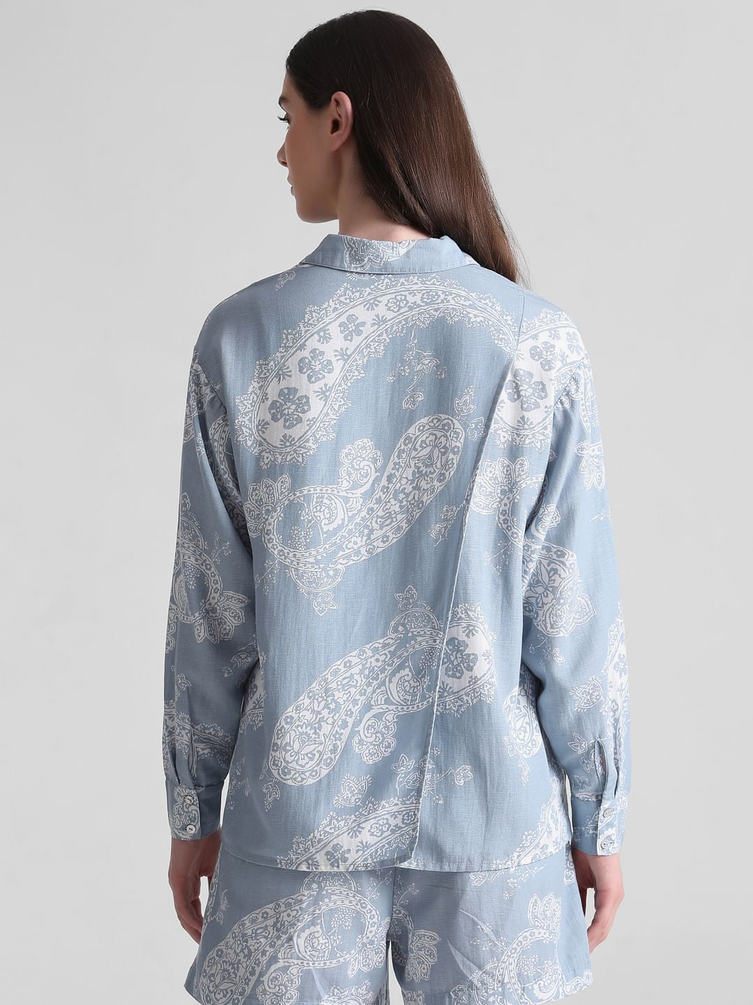 Blue Paisley Print Oversized Shirt