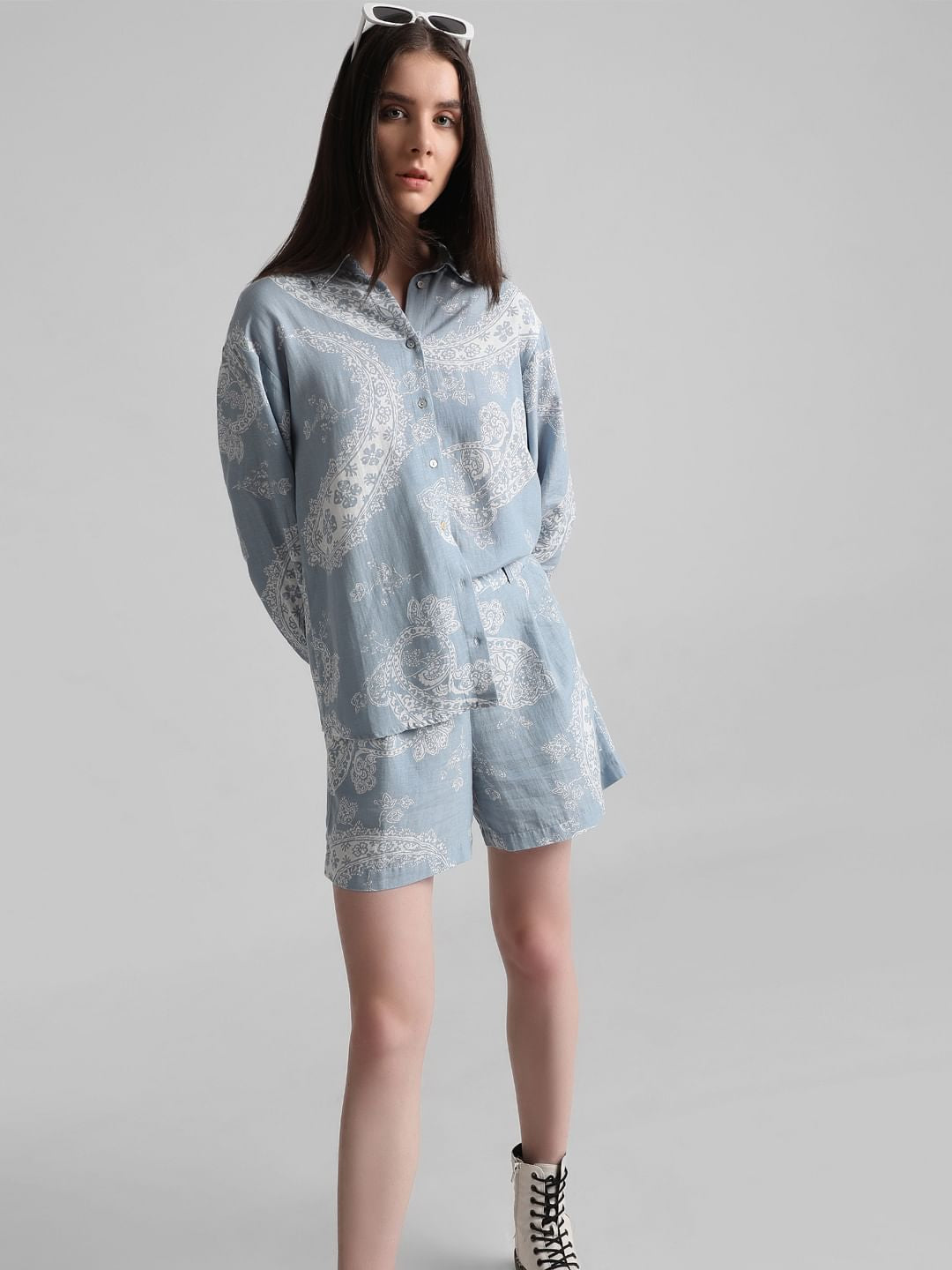 Blue Paisley Print Oversized Shirt