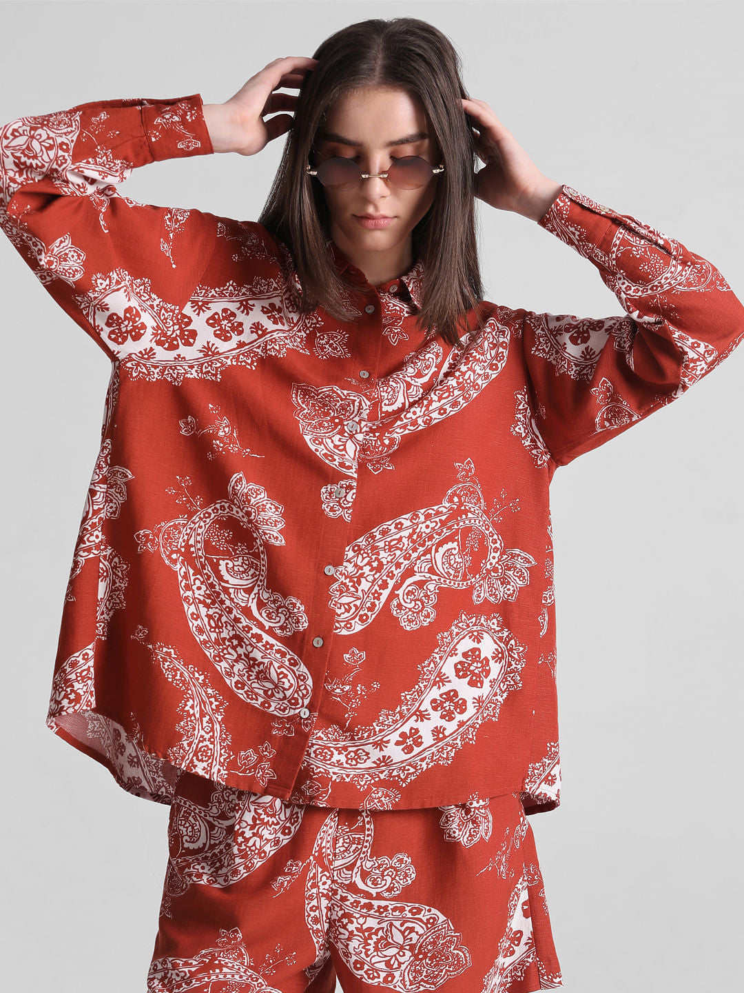 Brown Paisley Print Oversized Shirt