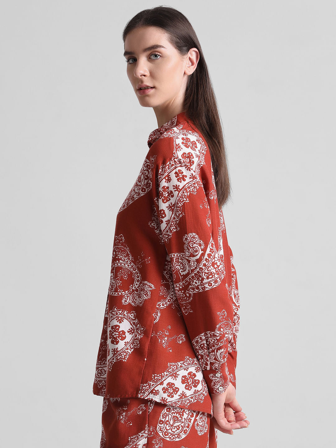 Brown Paisley Print Oversized Shirt