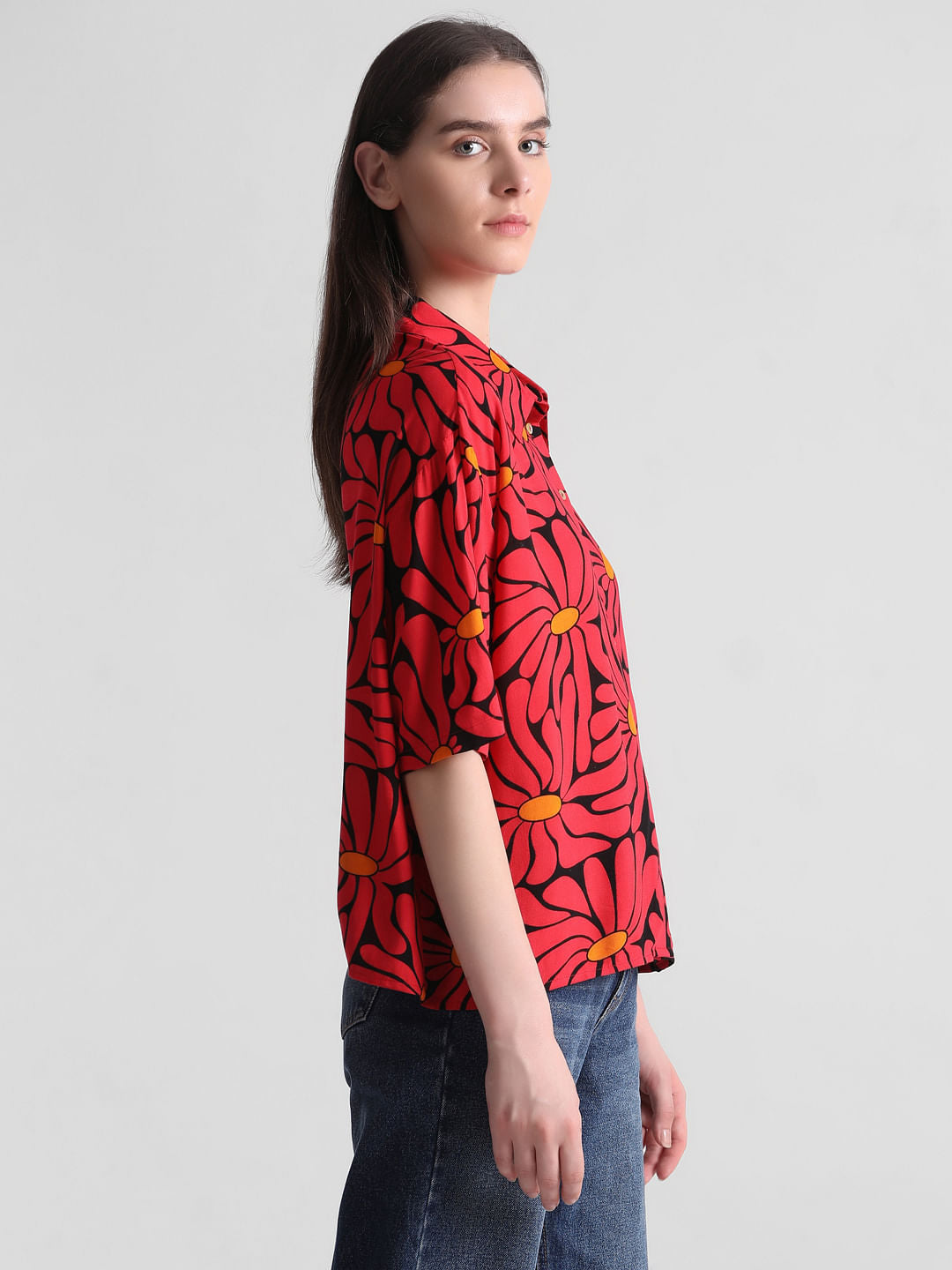 Red & Black Floral Shirt