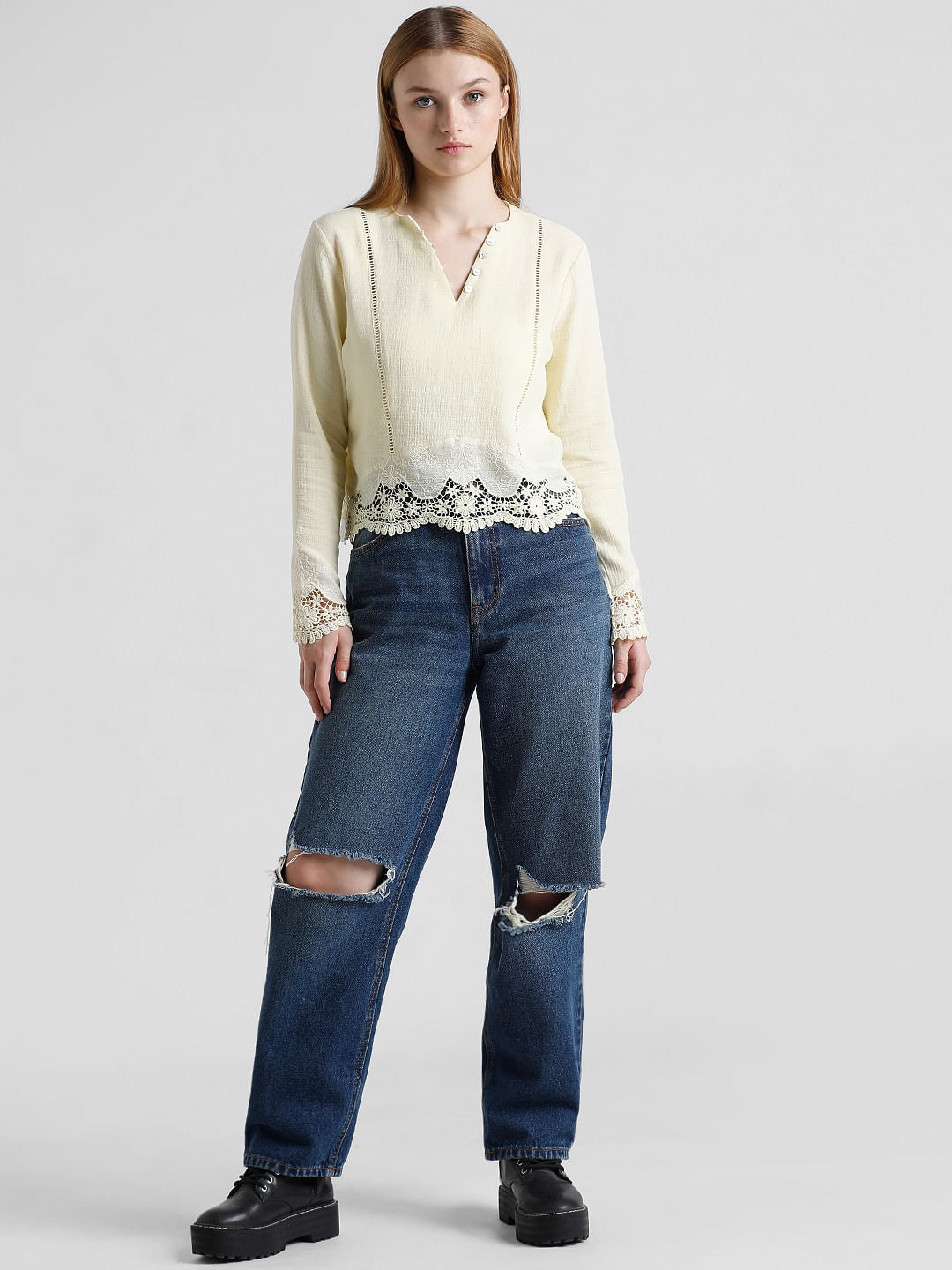 Yellow Lace Trim Top