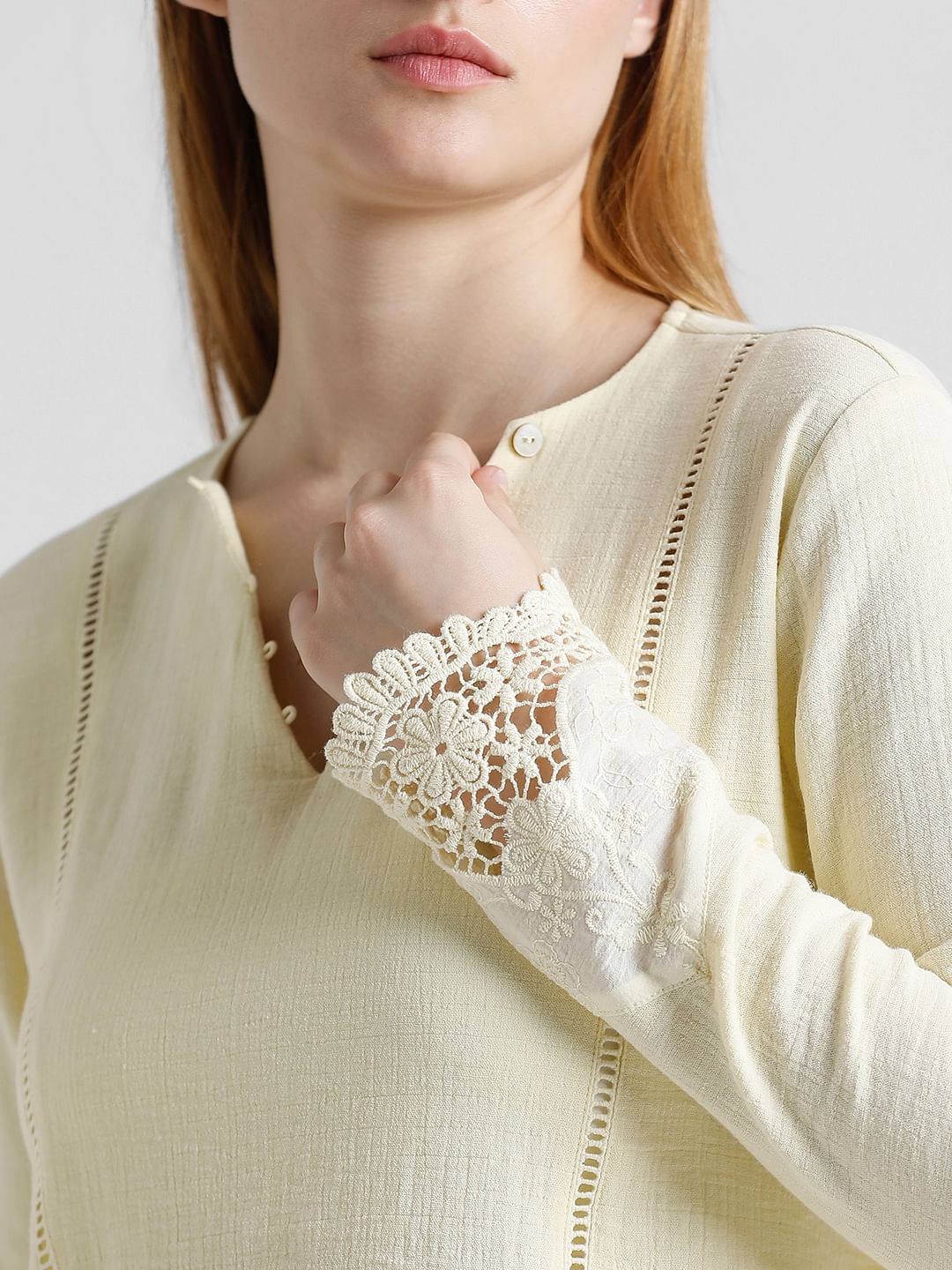 Yellow Lace Trim Top