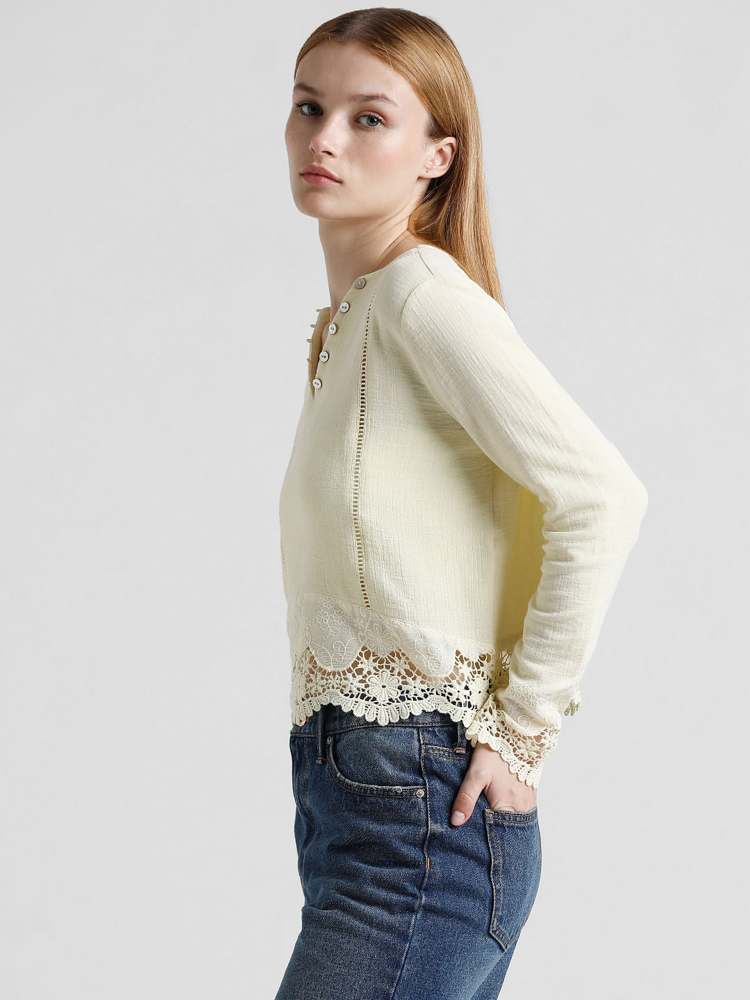 Yellow Lace Trim Top
