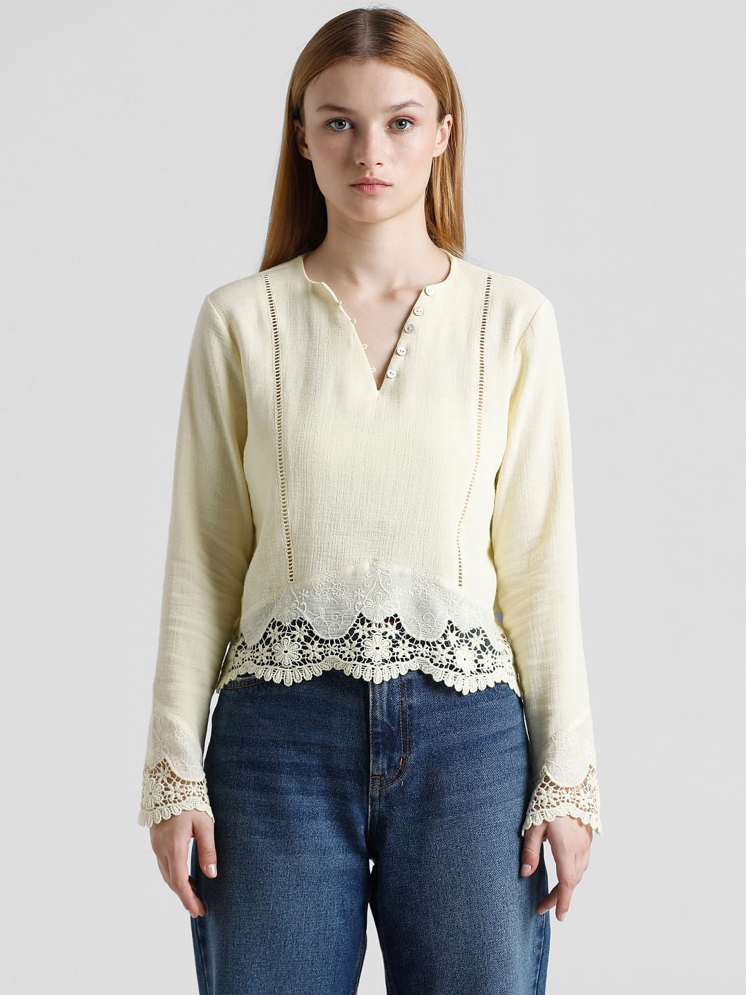 Yellow Lace Trim Top
