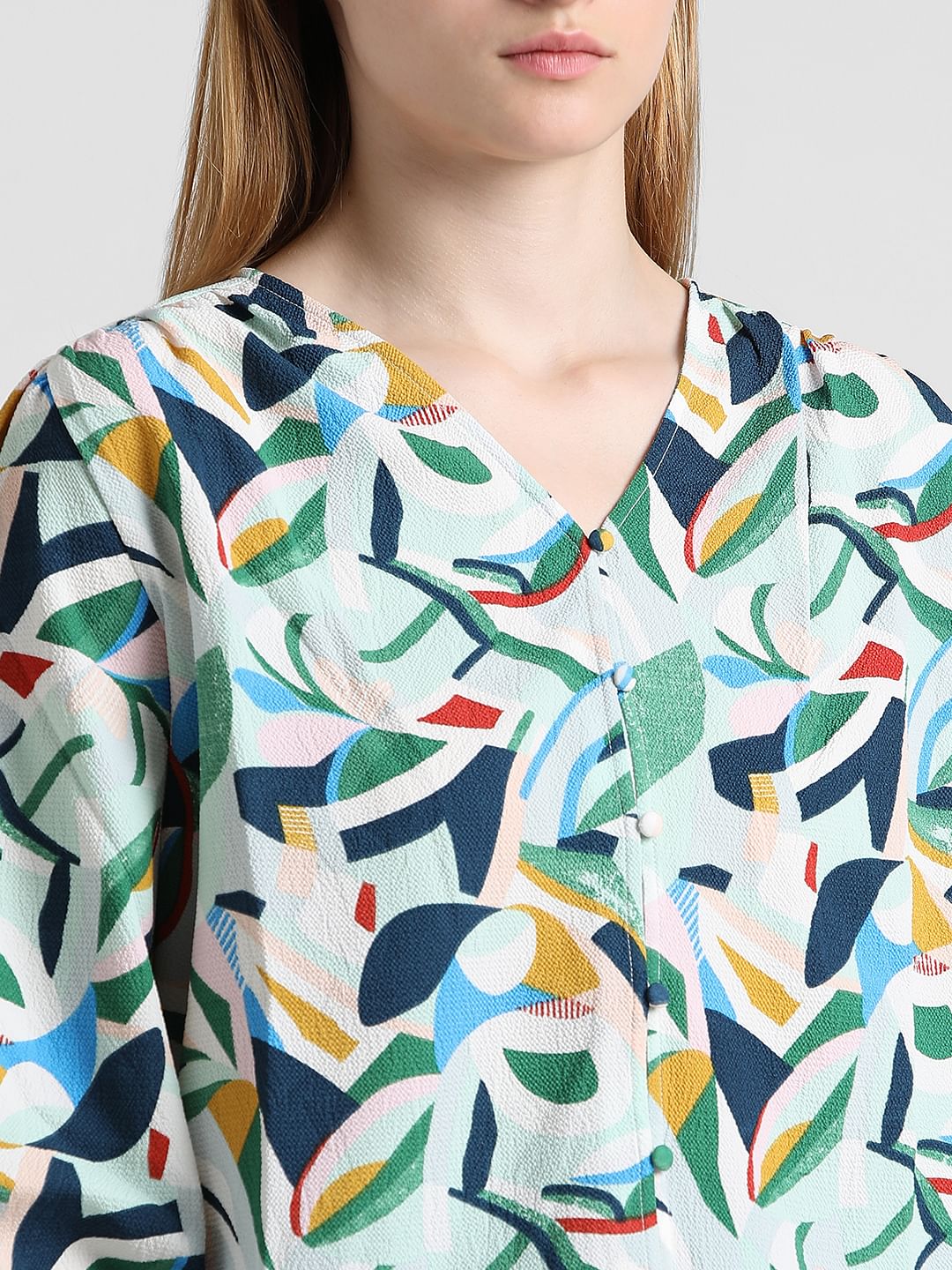 White Abstract Print Top