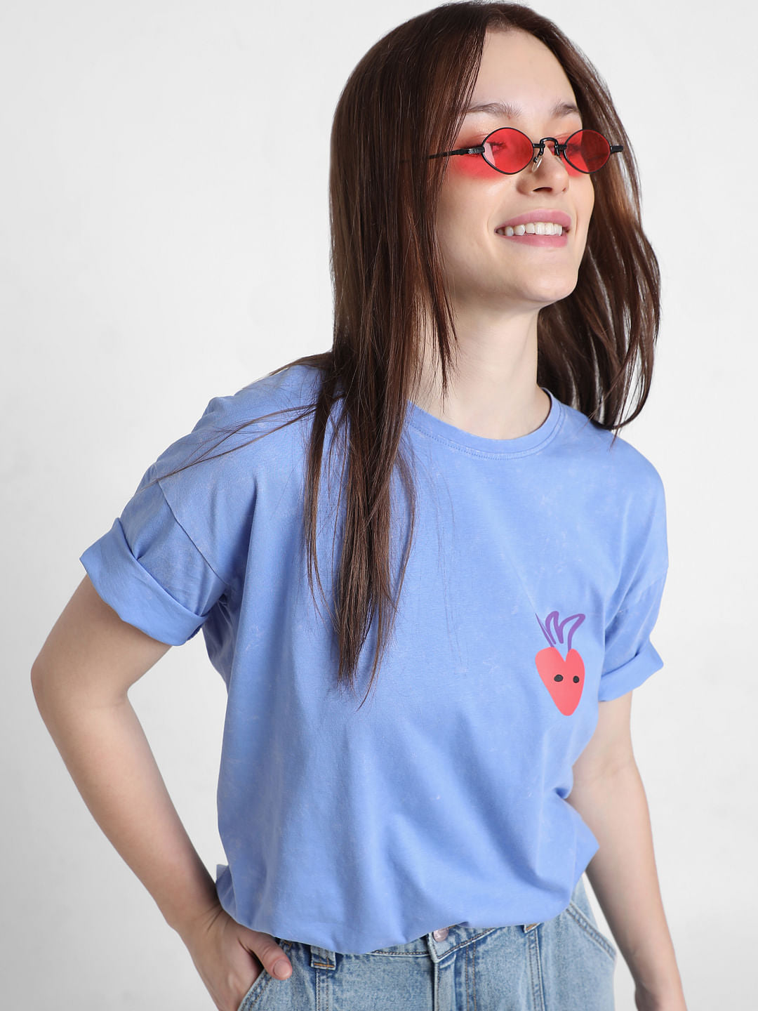 Blue Printed Oversized T-Shirt