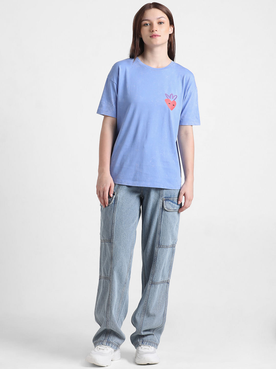 Blue Printed Oversized T-Shirt