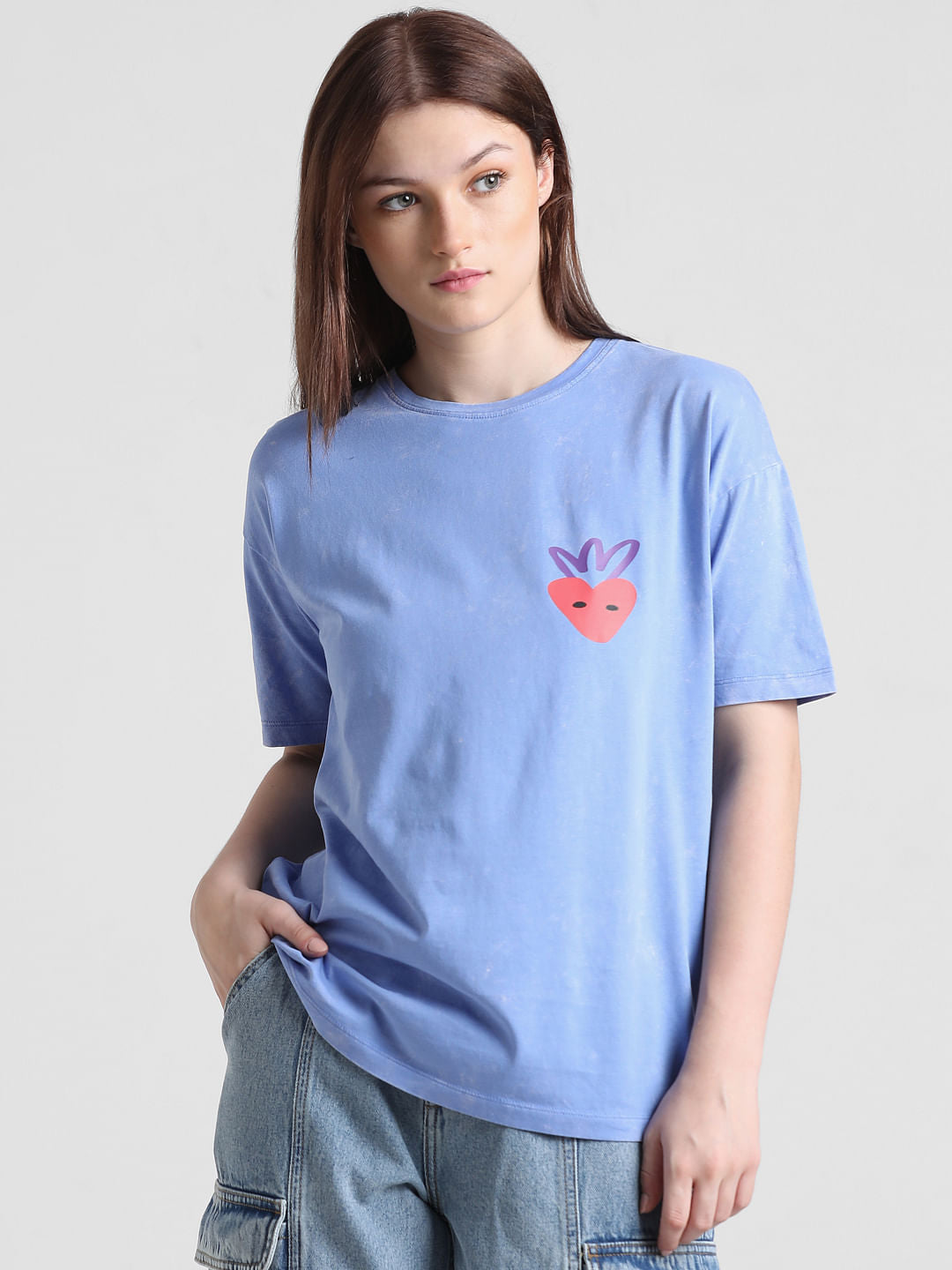 Blue Printed Oversized T-Shirt