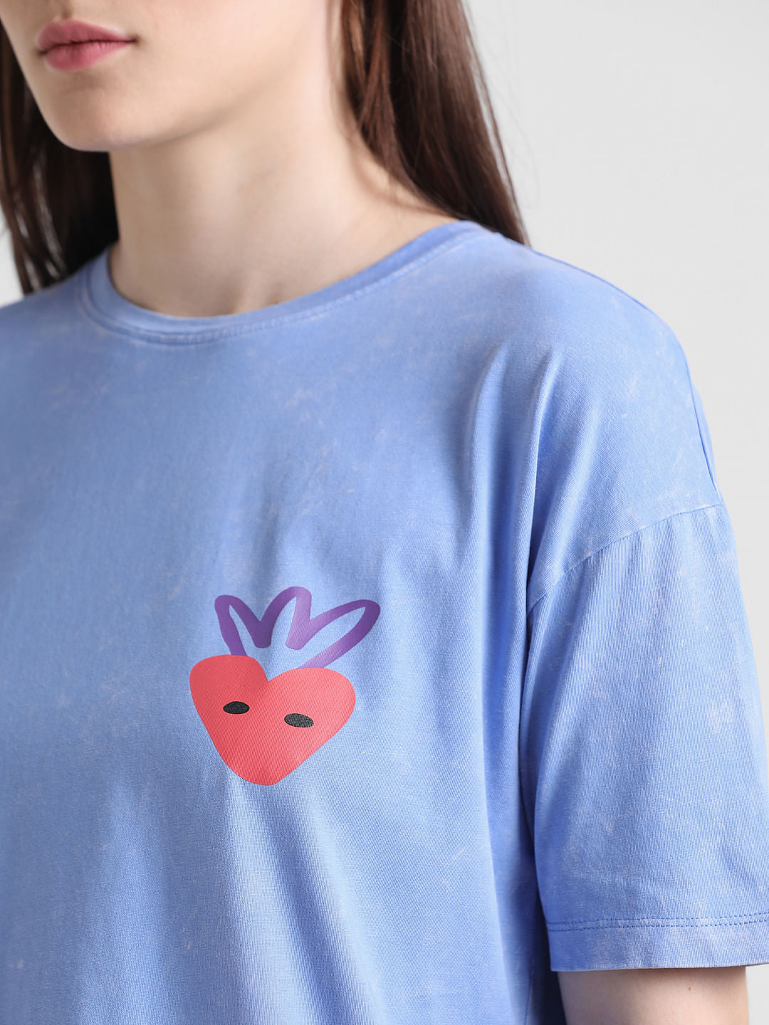 Blue Printed Oversized T-Shirt