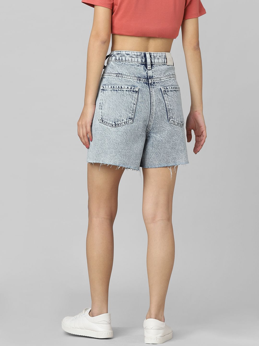 Blue Mid Rise Denim Skorts