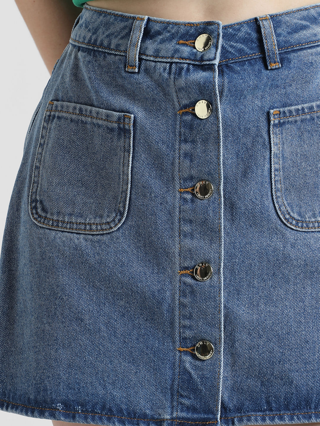 Blue High Rise Faded Denim Skorts