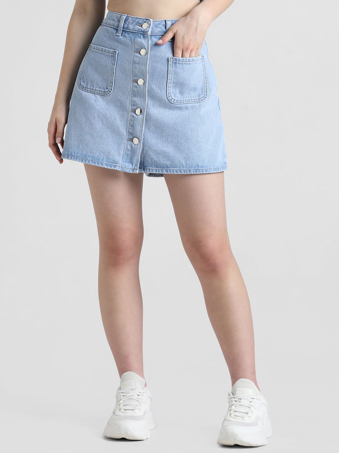 Light Blue High Rise Denim Skorts