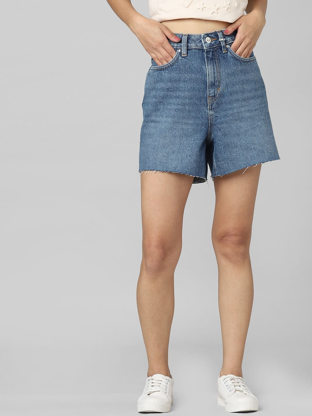 Blue High Rise Denim Shorts