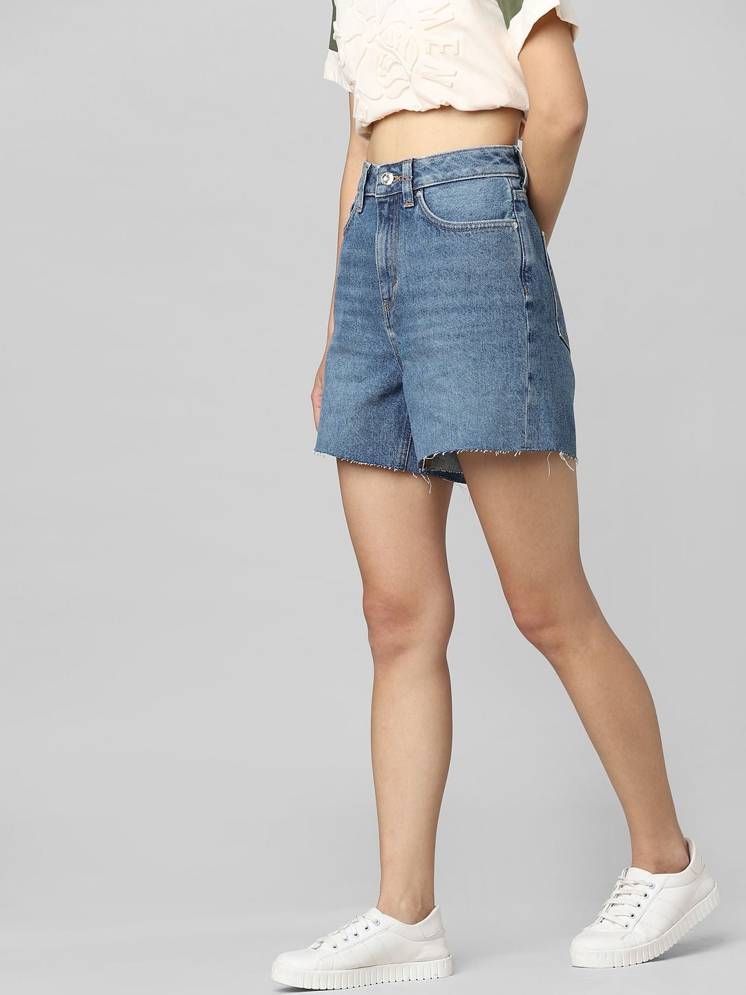 Blue High Rise Denim Shorts