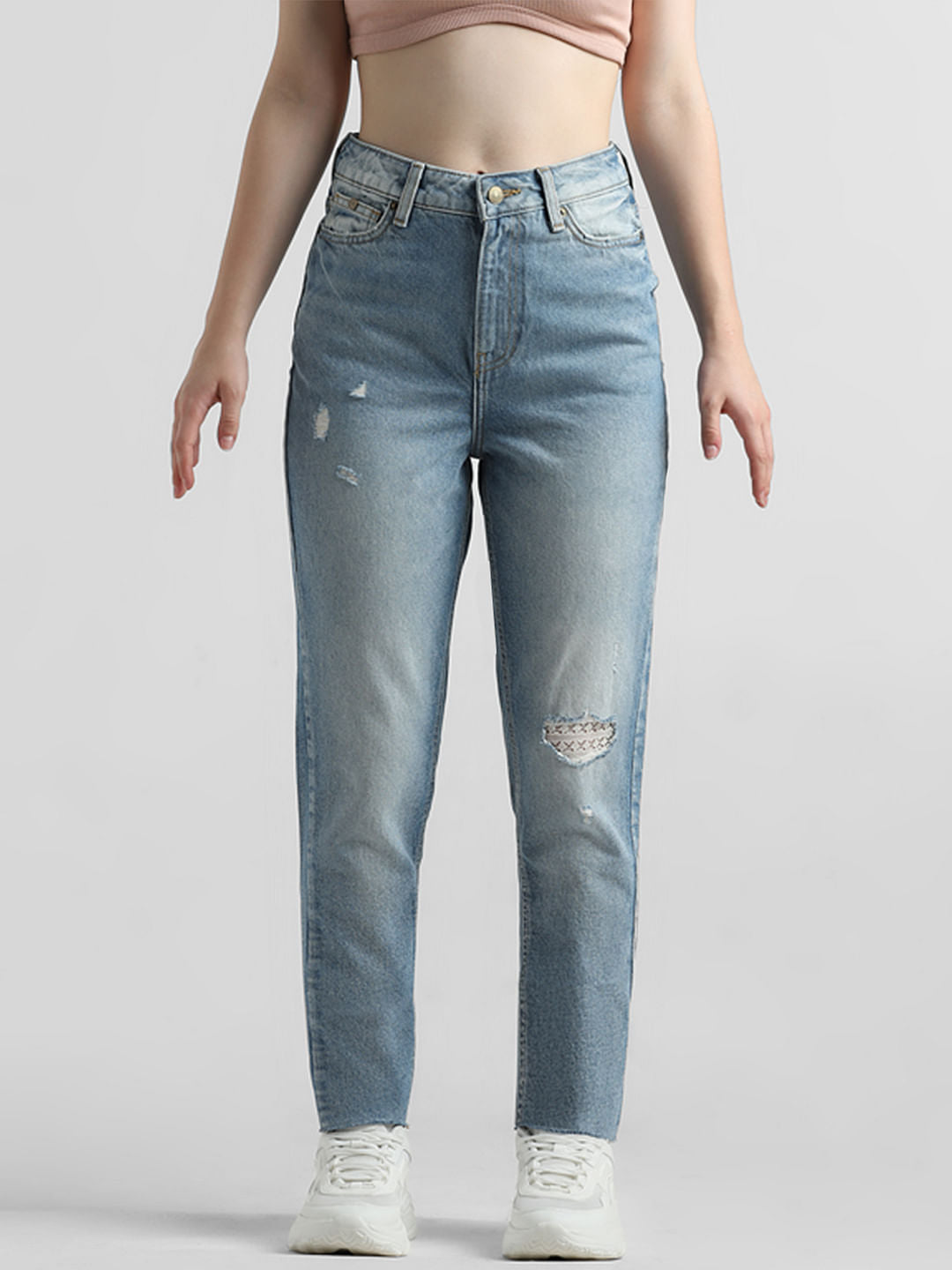 Blue High Rise Straight Fit Jeans