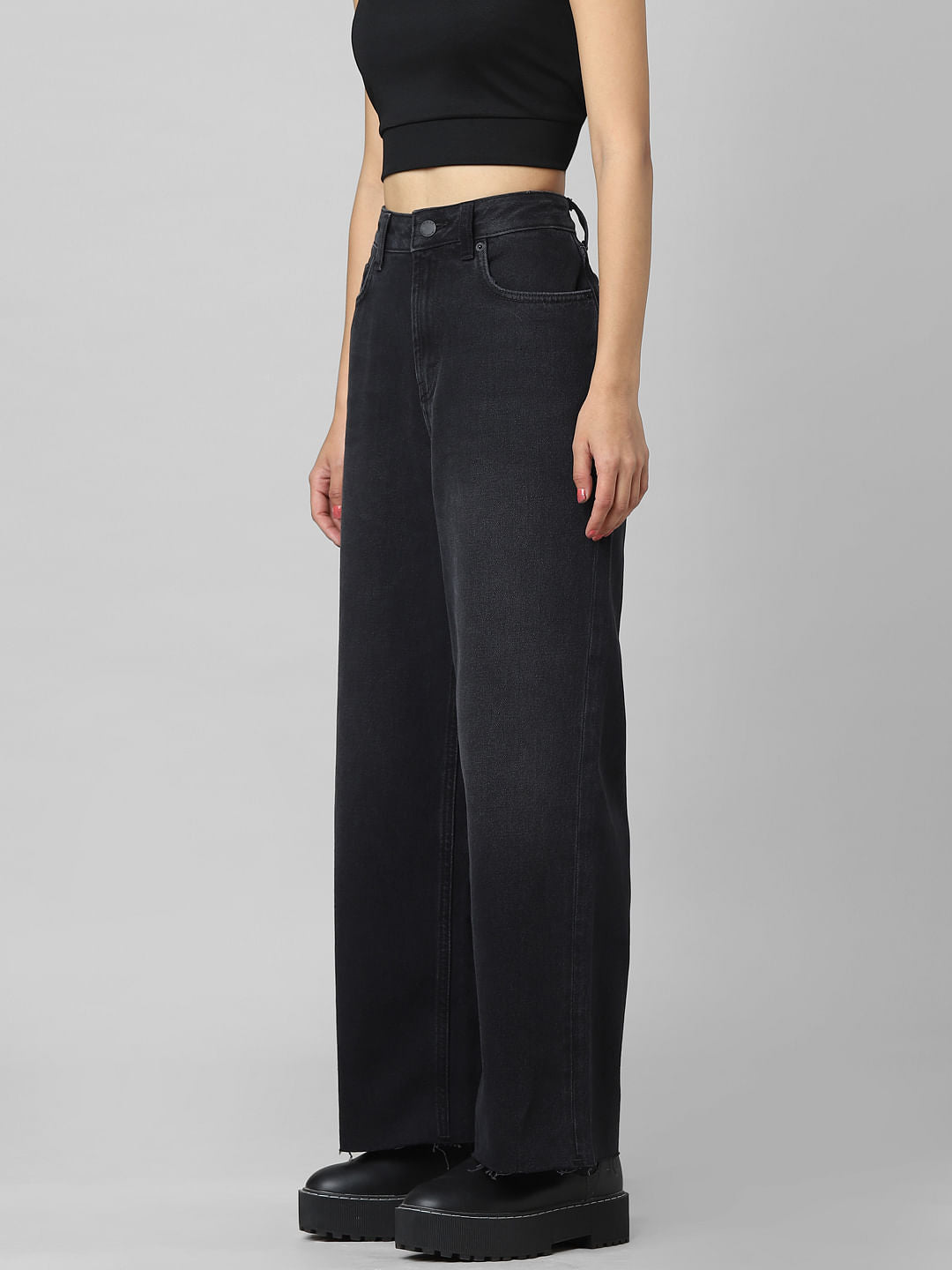 Black High Rise Wide Leg Jeans