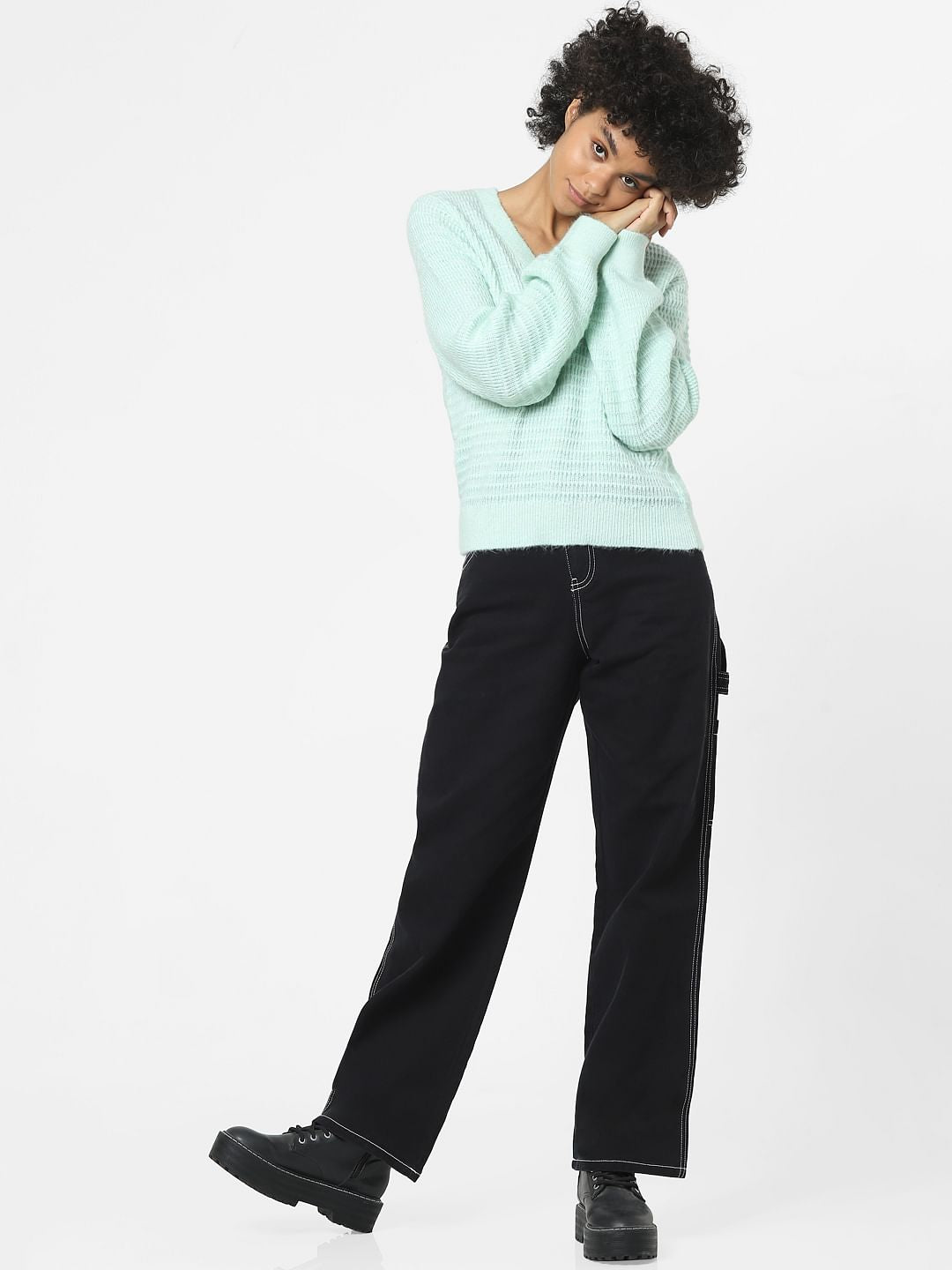 Green Textured Jacquard Pullover
