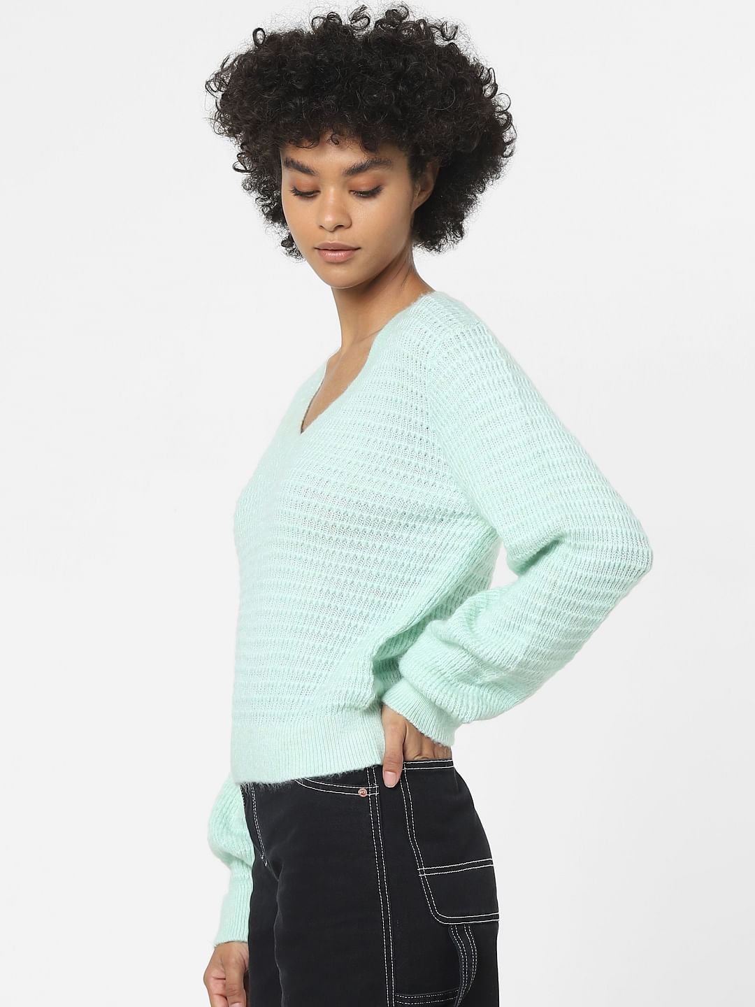 Green Textured Jacquard Pullover