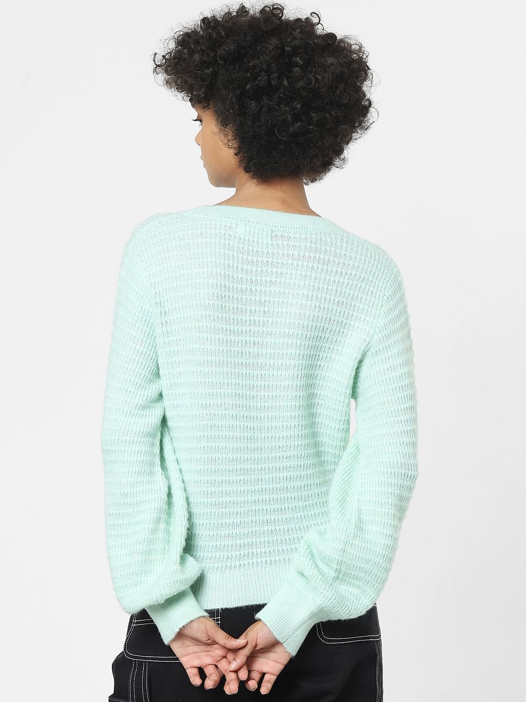 Green Textured Jacquard Pullover
