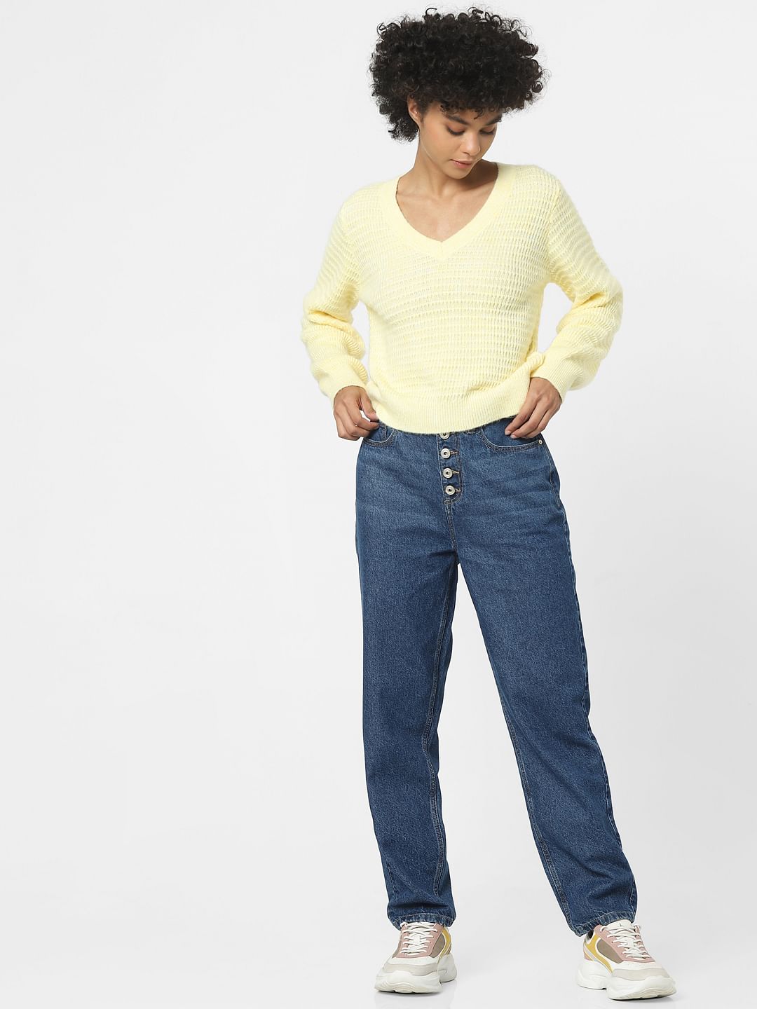 Yellow Textured Jacquard Pullover