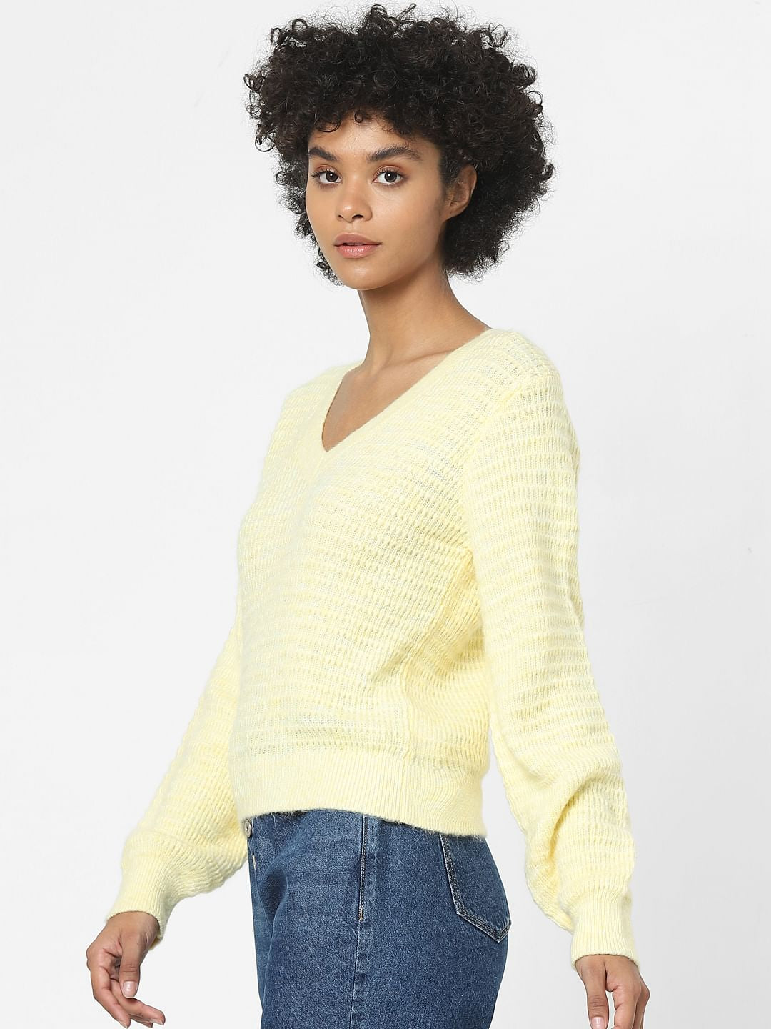 Yellow Textured Jacquard Pullover