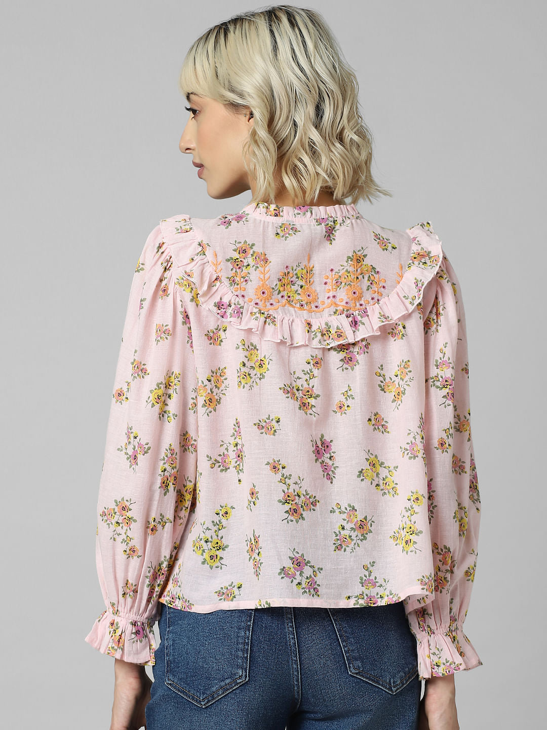 Pink Floral Frill Trimmed Top