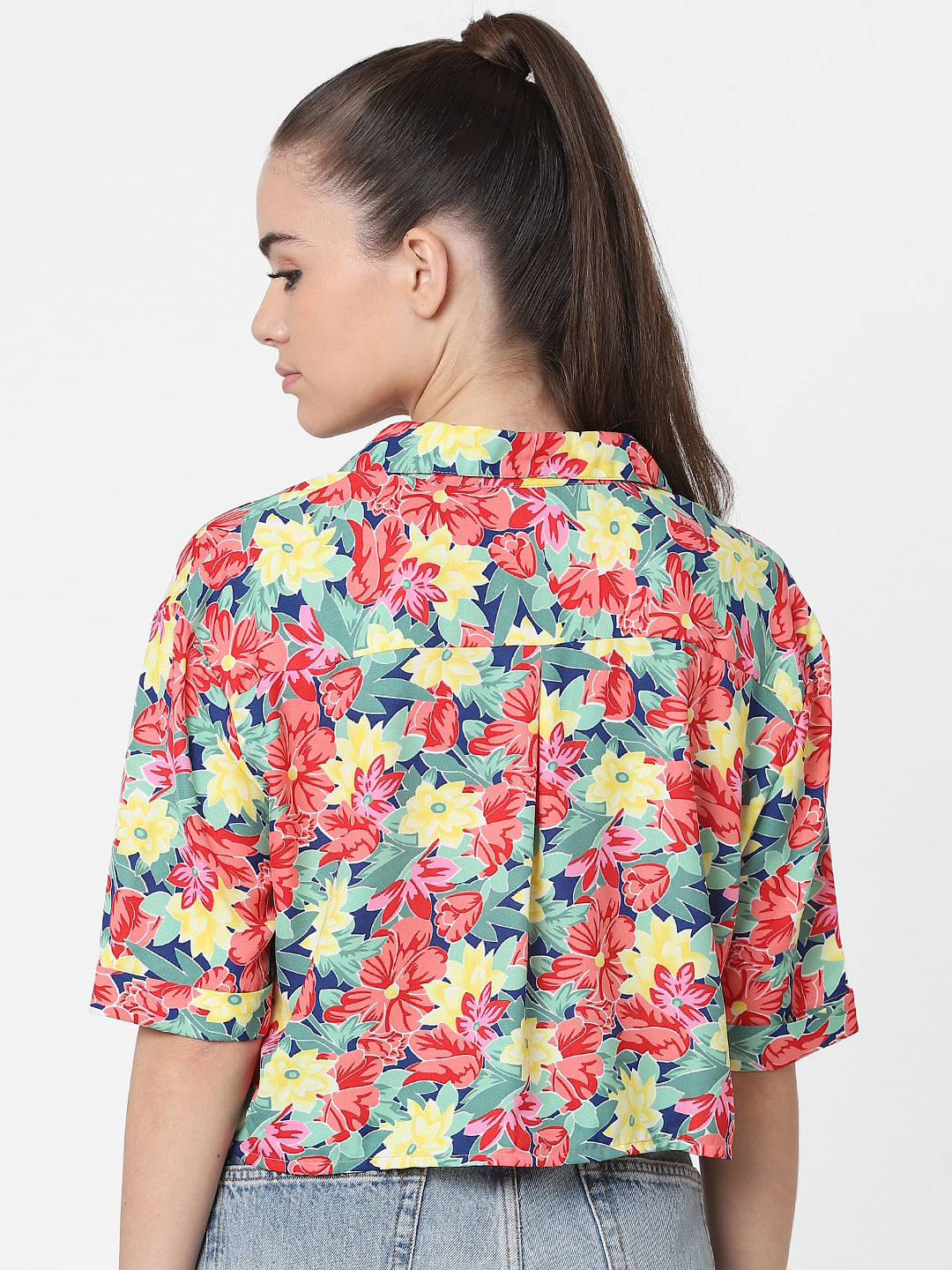 Only X Flabjacks Multi-Coloured Floral Cropped Shirt