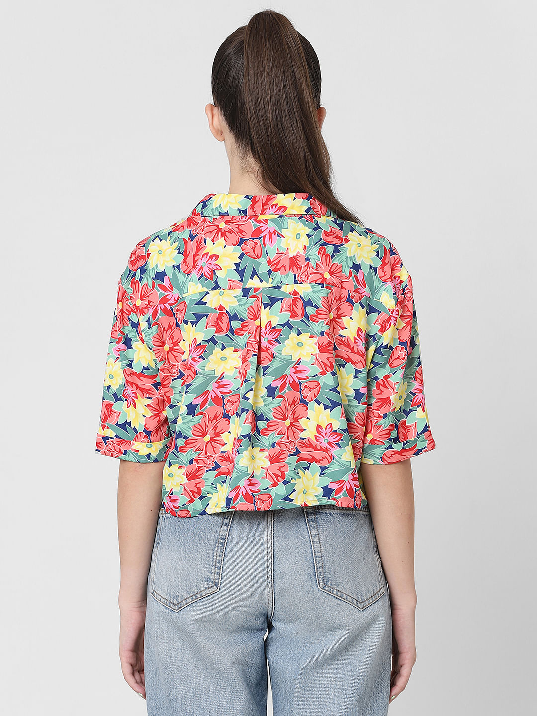 Only X Flabjacks Multi-Coloured Floral Cropped Shirt