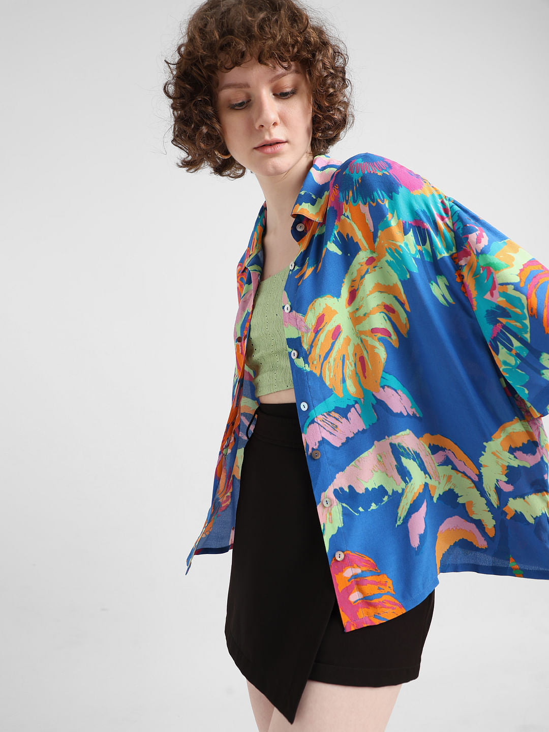 Blue Abstract Print Boxy Fit Shirt