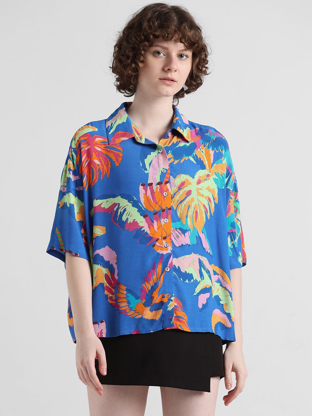 Blue Abstract Print Boxy Fit Shirt