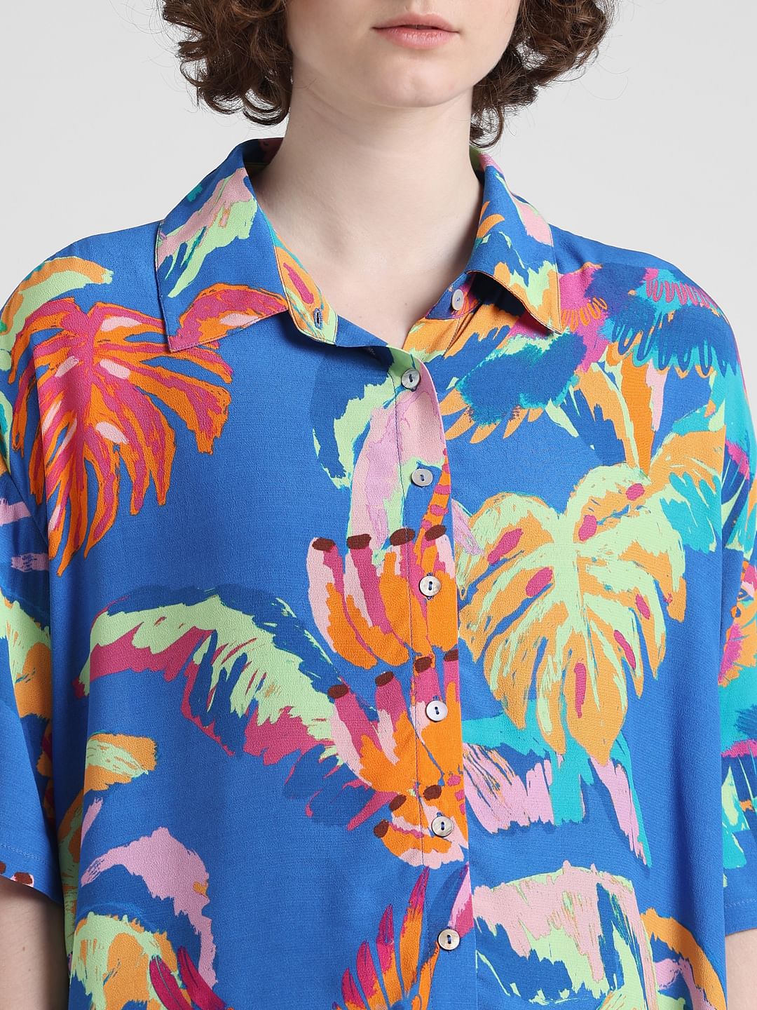 Blue Abstract Print Boxy Fit Shirt