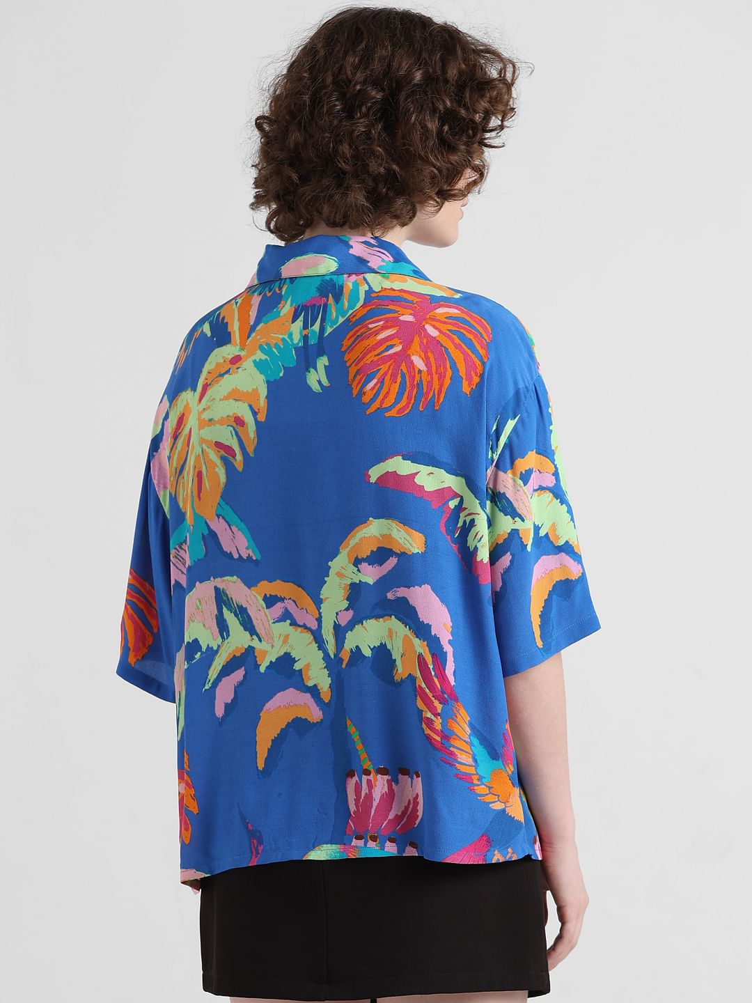 Blue Abstract Print Boxy Fit Shirt