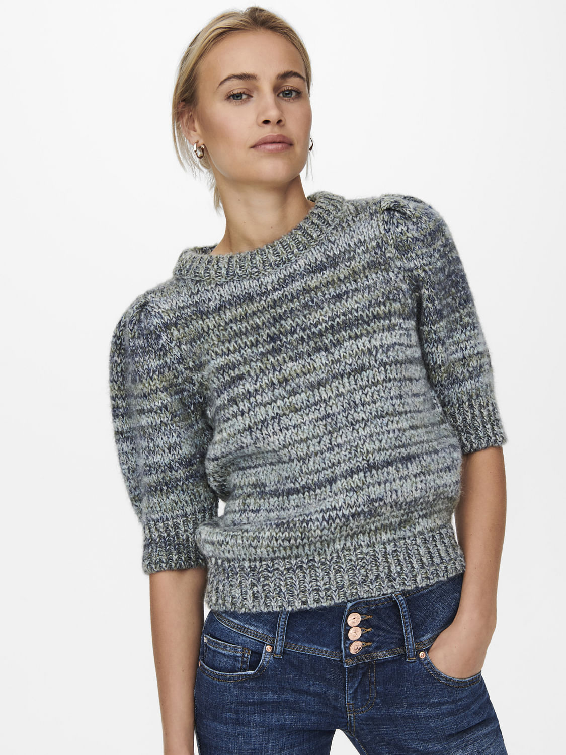 Blue Puff Sleeves Pullover