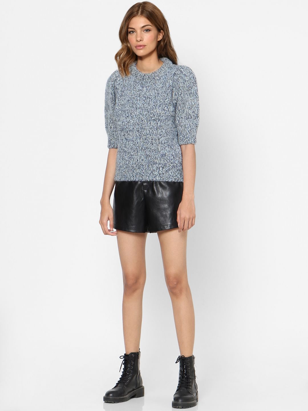 Blue Puff Sleeves Pullover