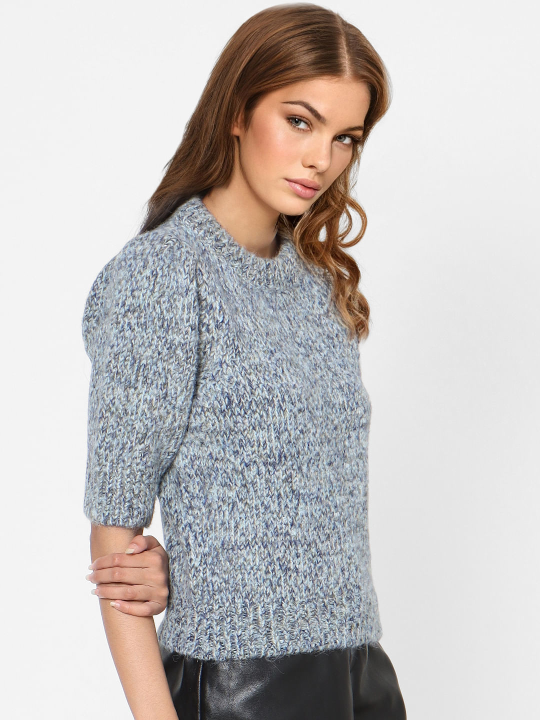 Blue Puff Sleeves Pullover