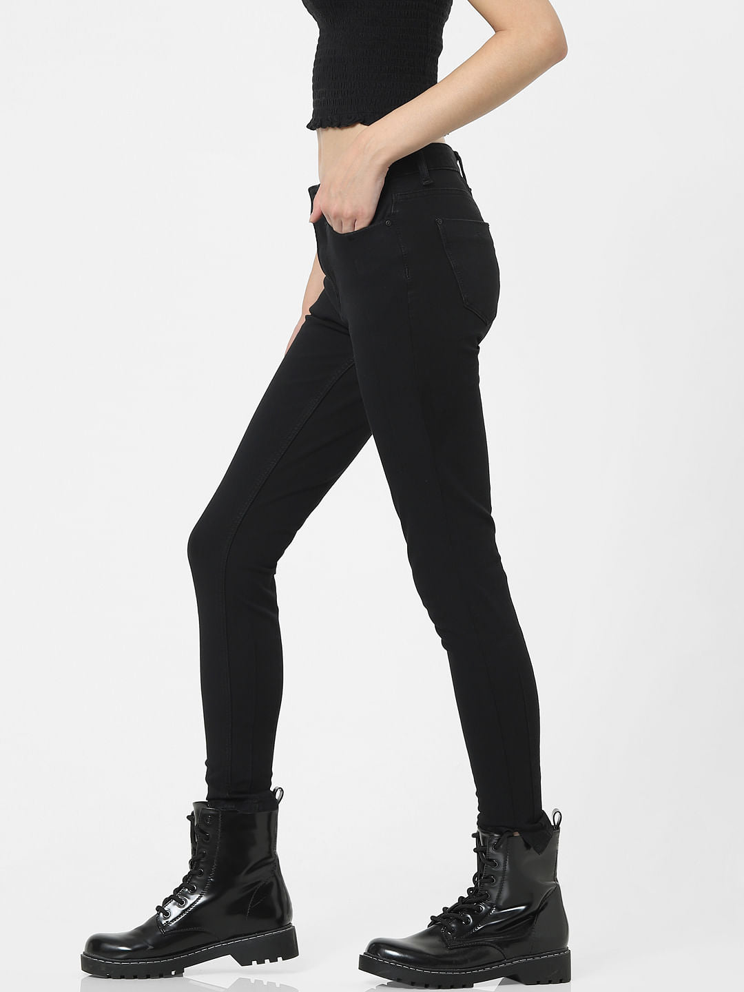 Black Mid Rise Skinny Jeans