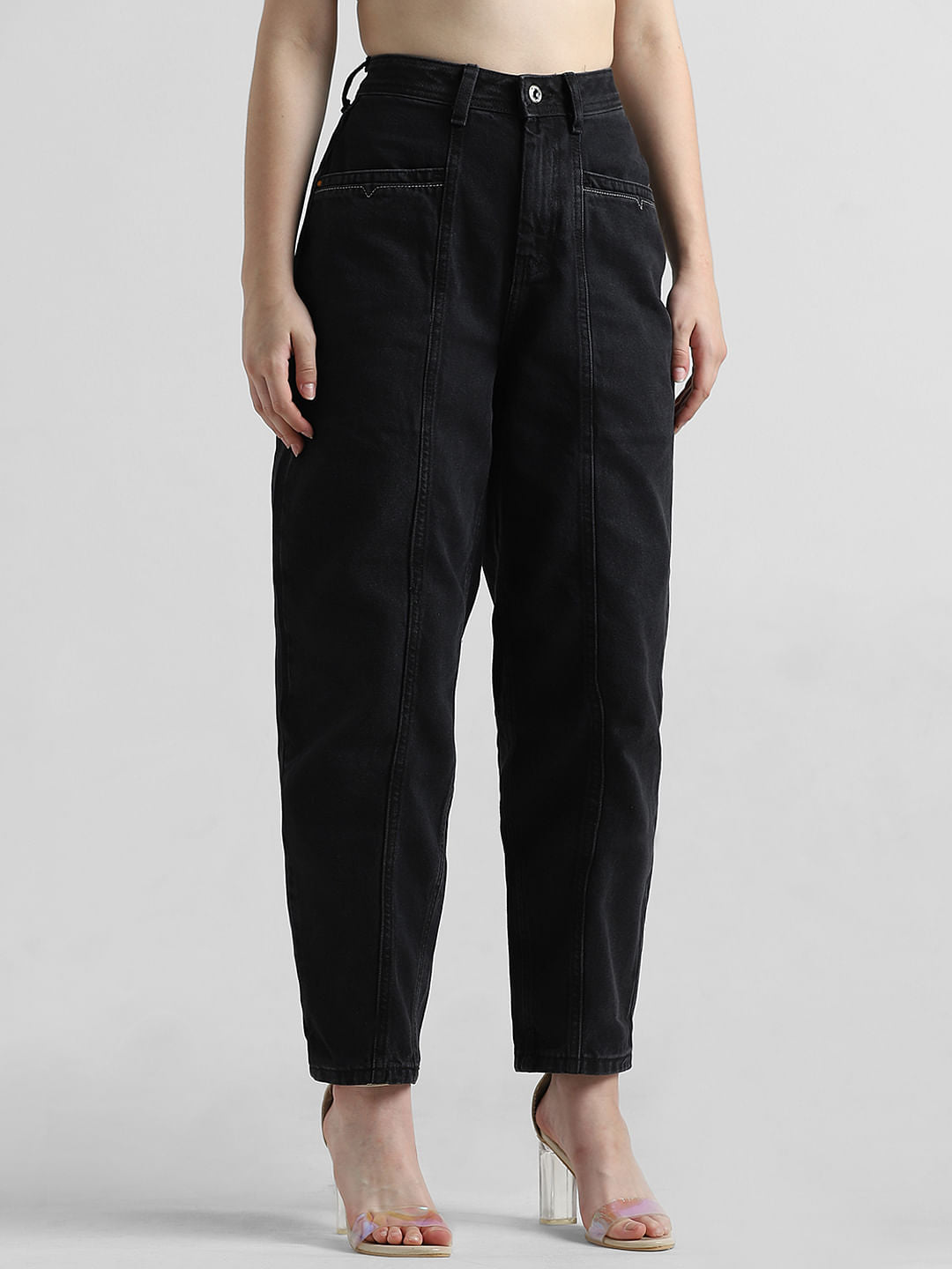 Black High Rise Pintuck Baggy Jeans
