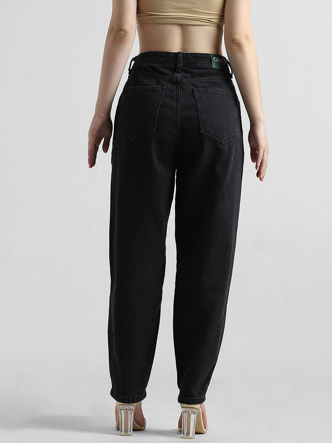 Black High Rise Pintuck Baggy Jeans