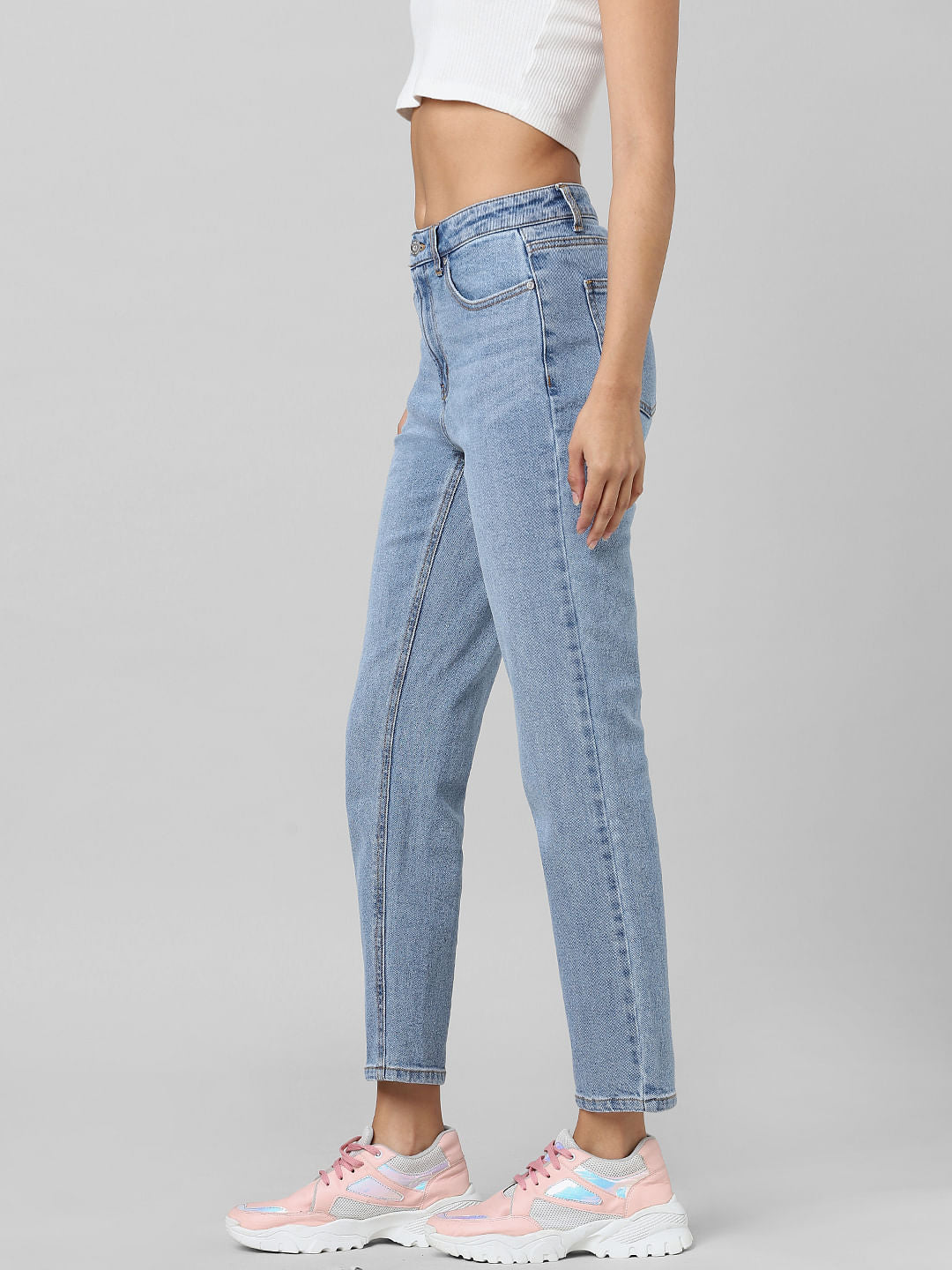 Light Blue High Rise Straight Fit Jeans